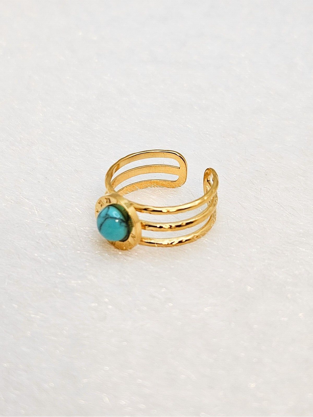18K Gold Plated Adjustable Three Layer Roman Ring, Turquoise Open Ring for Women3