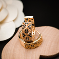 18K Gold Plated Design Hoop Earrings, with Black Cubic Zirconia0