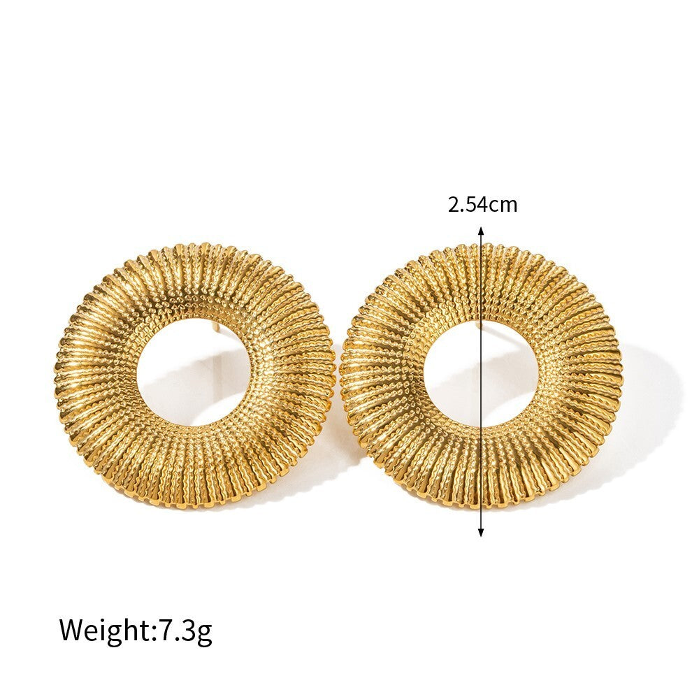 18K Gold Plated Stainless Steel Hollow Round Shaped Stud Earrings for Women7