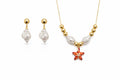 18K Gold Plated Coral Starfish Pearl Necklace &Earrings Set Adjustable 18”0