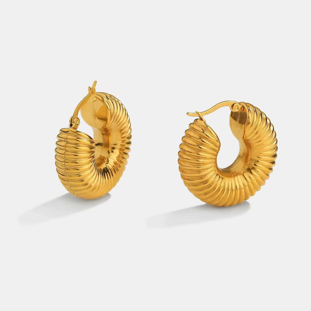 18K Gold Plated Stainless Steel Statement Chunky Spiral Hoop Earrings for Women0