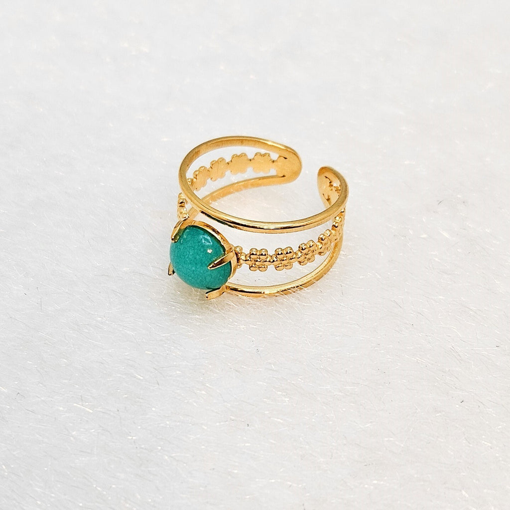 18K Gold Plated Amazonite Natural Stone Adjustable Open Ring, Stainless Steel3