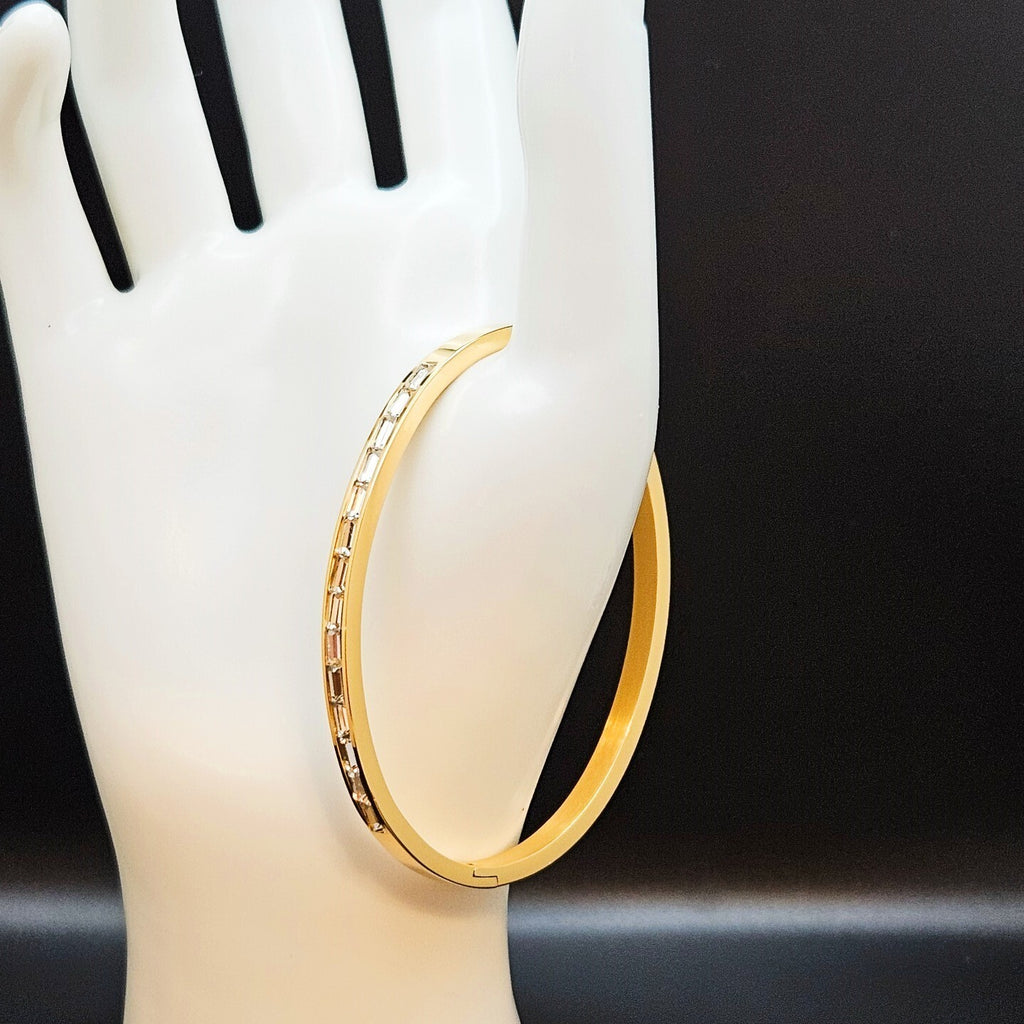 18K Gold Plated Bangle with Cubic Zirconia, Stainless Steel Bracelet for Women3