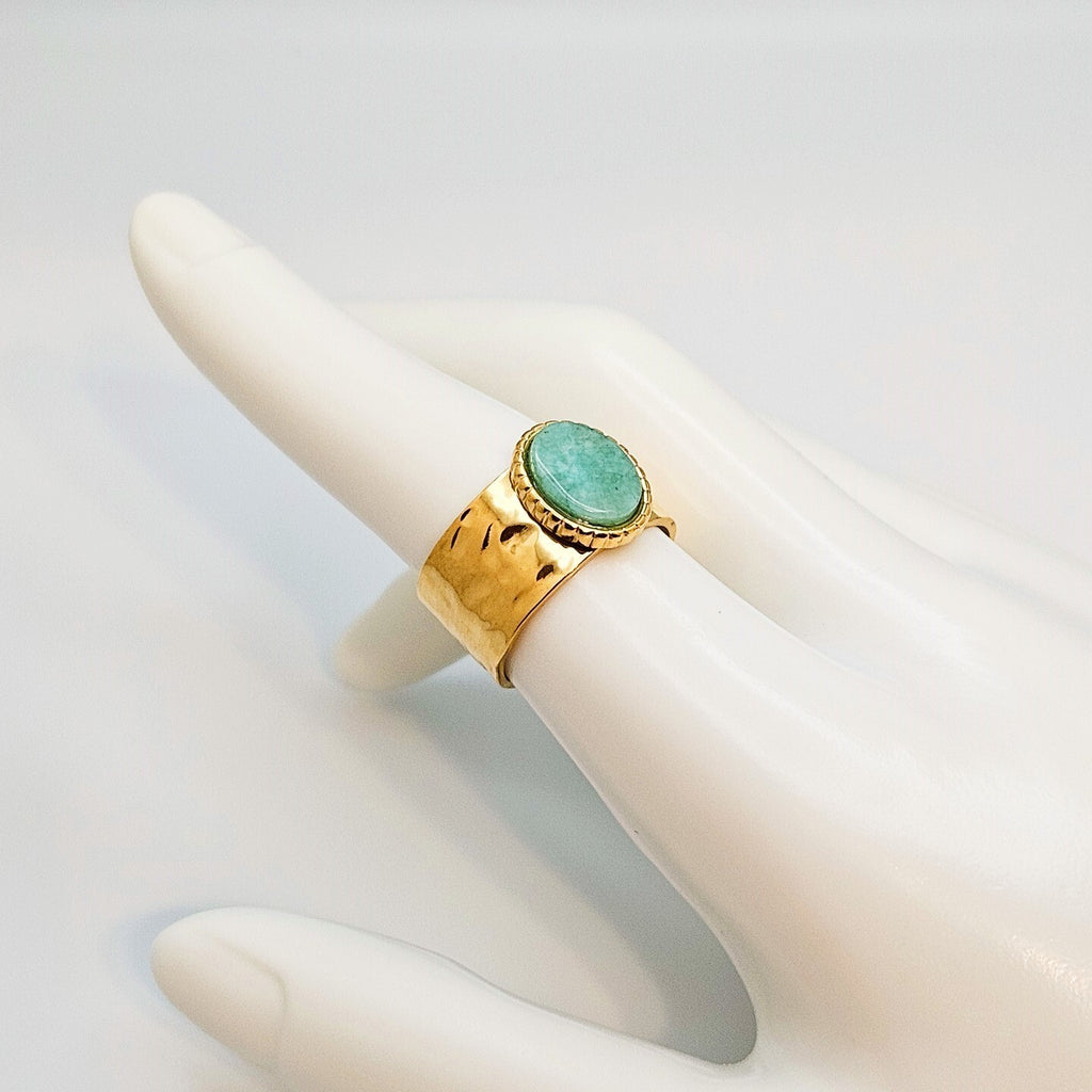 18K Gold Plated Amazonite Stone Wide Ring, Stainless Steel Jewelry for Women4