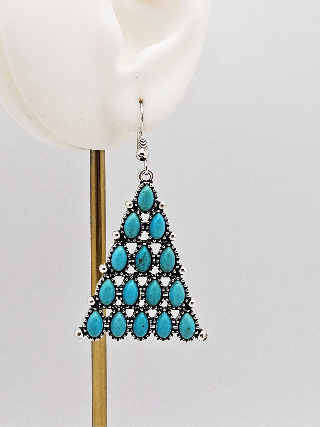 Silver Plated Turquoise Concho Drop Dangle Earrings, Geometric Design Earrings4
