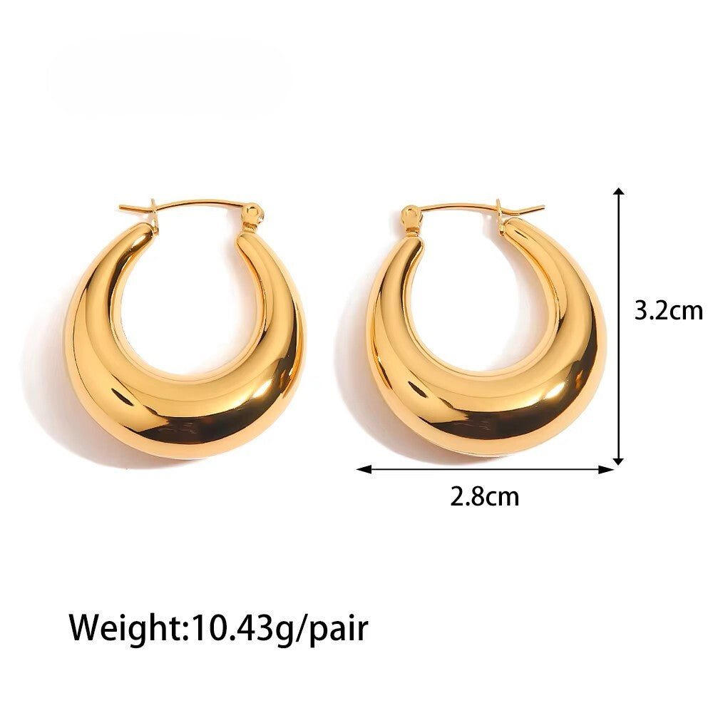 18K Gold Plated Stainless Steel Classic Smooth Thick Hoop Earrings for Women5