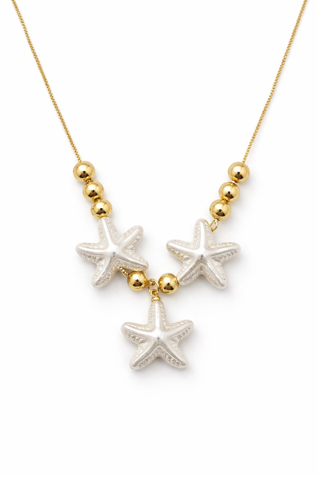18K Gold Plated Starfish Jewelry Set Faux Pearl Necklace & Earrings Adjustable1