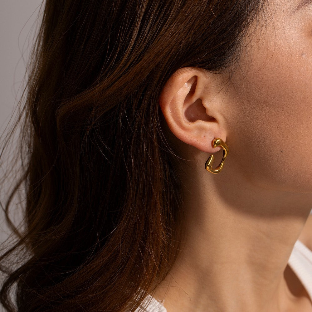 18K Gold Plated Stainless Steel Irregular Circles Earrings, Trendy Studs Jewelry7