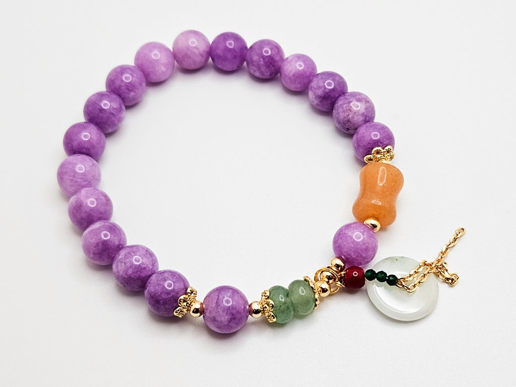 Natural Lavender Jade Gemstone Beaded Bracelet with dangle design round charms0