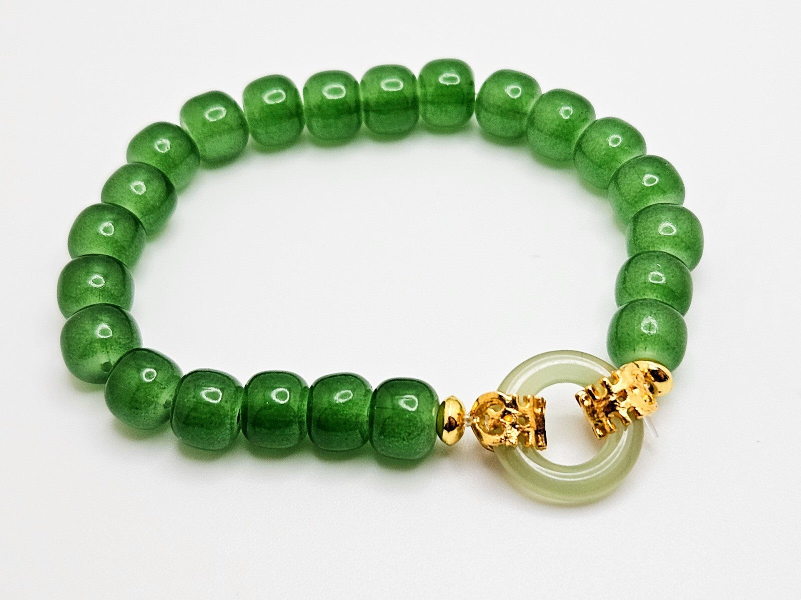 Natural Hetian Jade Beaded Bracelet, Elastic Bracelet for Women0