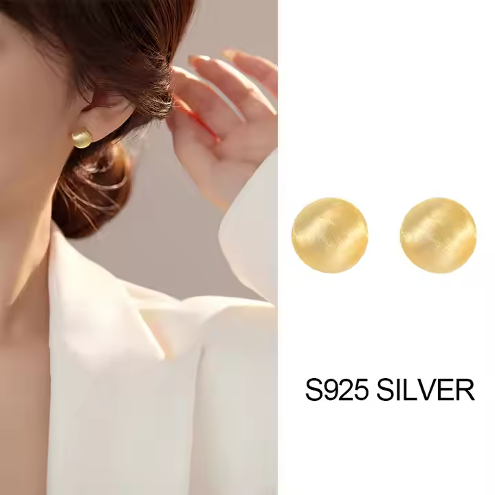 14K Gold Plated Frosted Ball Round Disc Stud Earrings for Women1