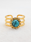 18K Gold Plated Adjustable Three Layer Roman Ring, Turquoise Open Ring for Women0