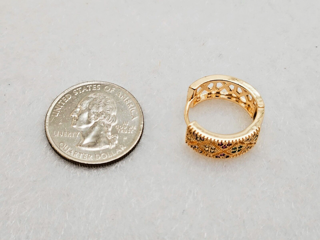 18K Gold Plated Design Hoop Earrings, with Multi-Color Cubic Zirconia3