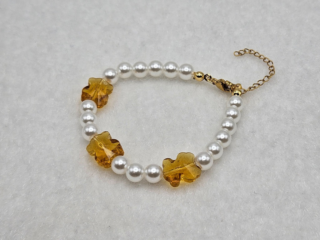 Yellow Acrylic Flower Bracelet with Faux Pearls 18K Gold Plated Gift for Women1