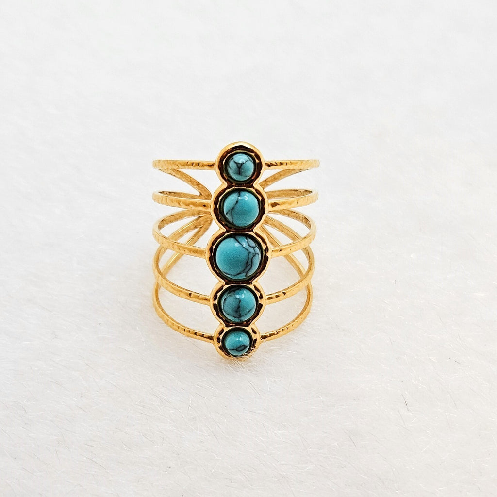 18K Gold Plated Multi Layer Open Turquoise Adjustable Ring, Classic Design0