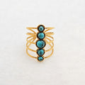 18K Gold Plated Multi Layer Open Turquoise Adjustable Ring, Classic Design0