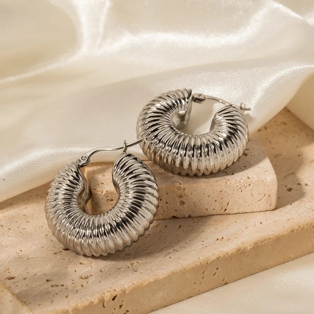 Silver Plated Stainless Steel Chunky Croissant Hoop Earring for women1