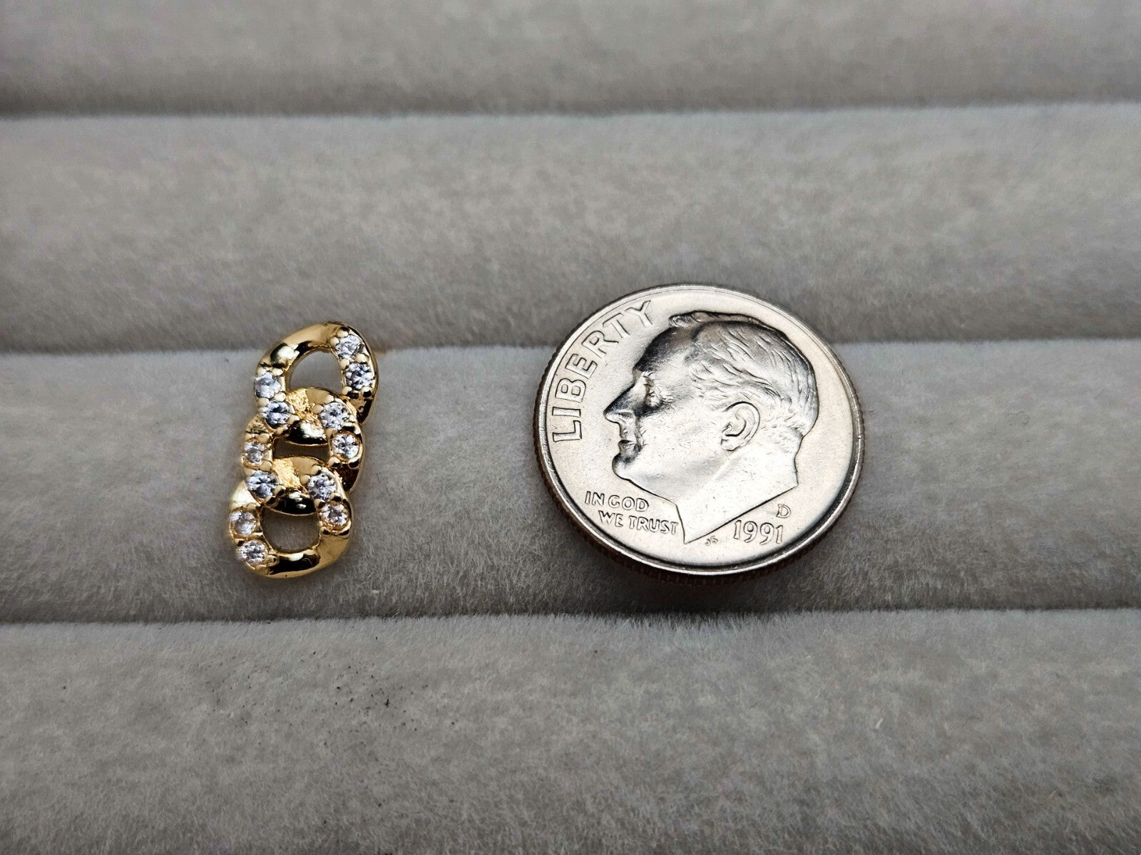 18K Gold Plated Brass Link Stud Earrings, Cubic Zirconia Studs, Gift for her3