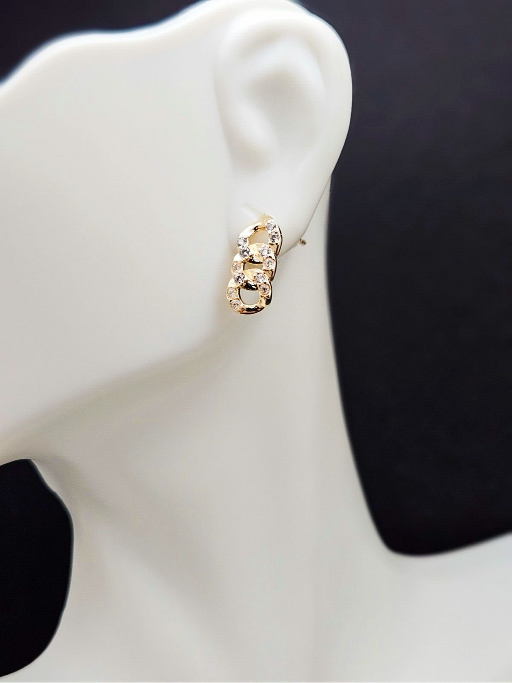18K Gold Plated Brass Link Stud Earrings, Cubic Zirconia Studs, Gift for her5