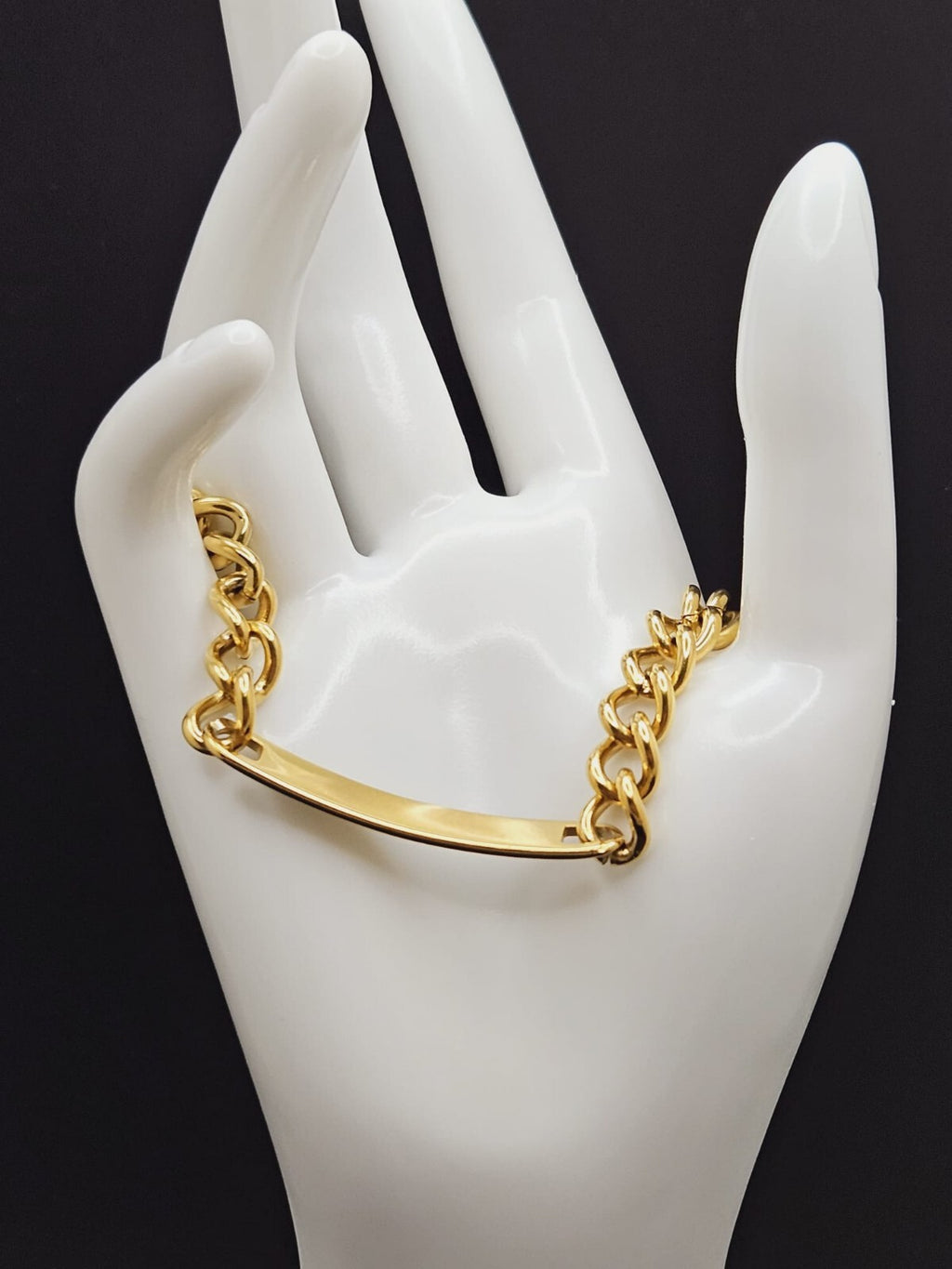 18K Gold Plated Stainless Steel Cuban Bar Link Chain Bracelet for Women2