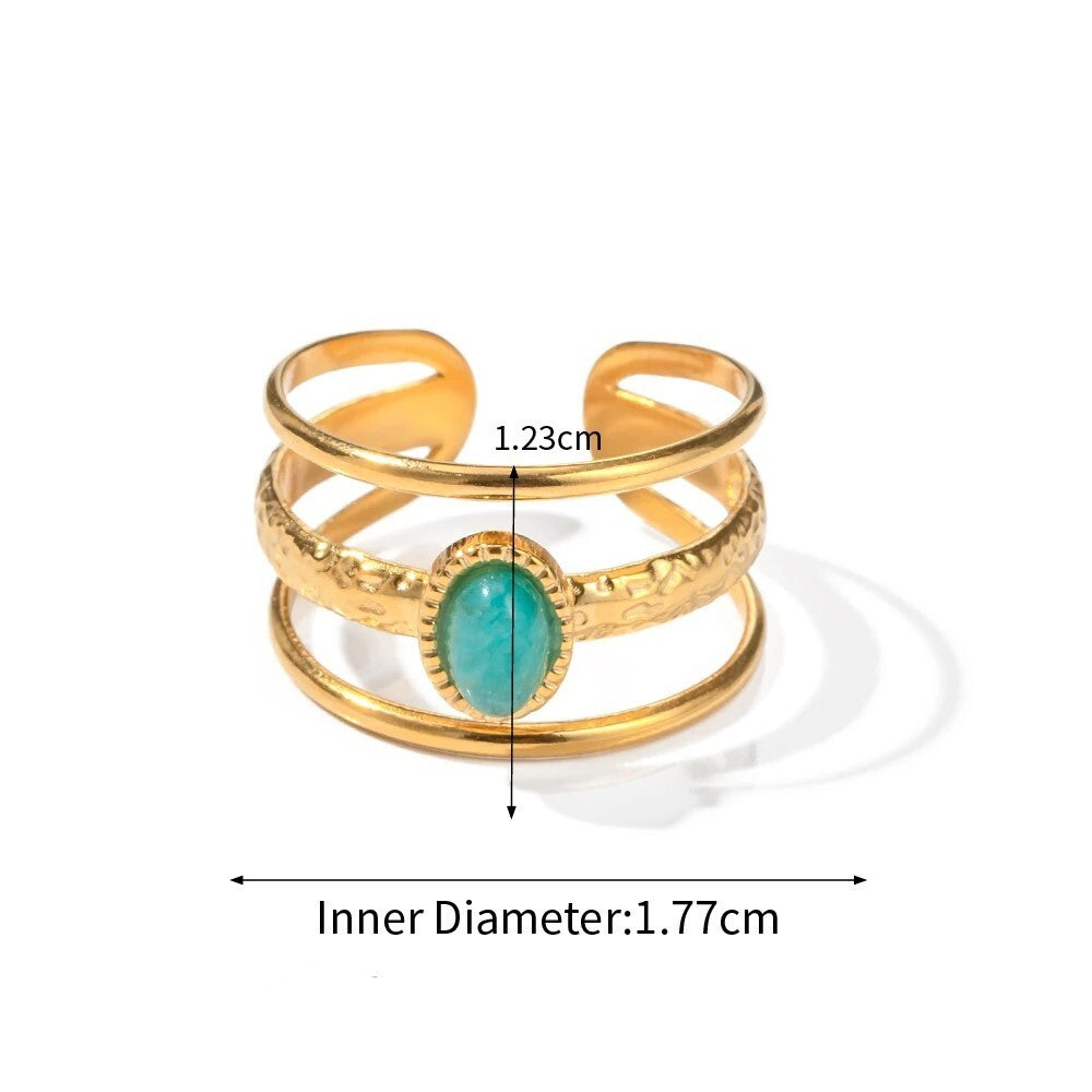18K Gold Plated Amazonite Adjustable Ring, Three Layer Stainless Steel Jewelry6