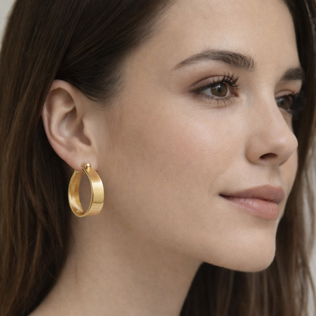 18K Gold Plated Stainless Steel Hoop Earrings Wide Polished Hypoallergenic0