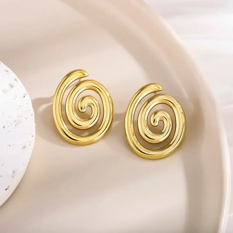 18K Gold Plated Spiral Stud Earrings Women Bold Modern Swirl Stainless Steel1
