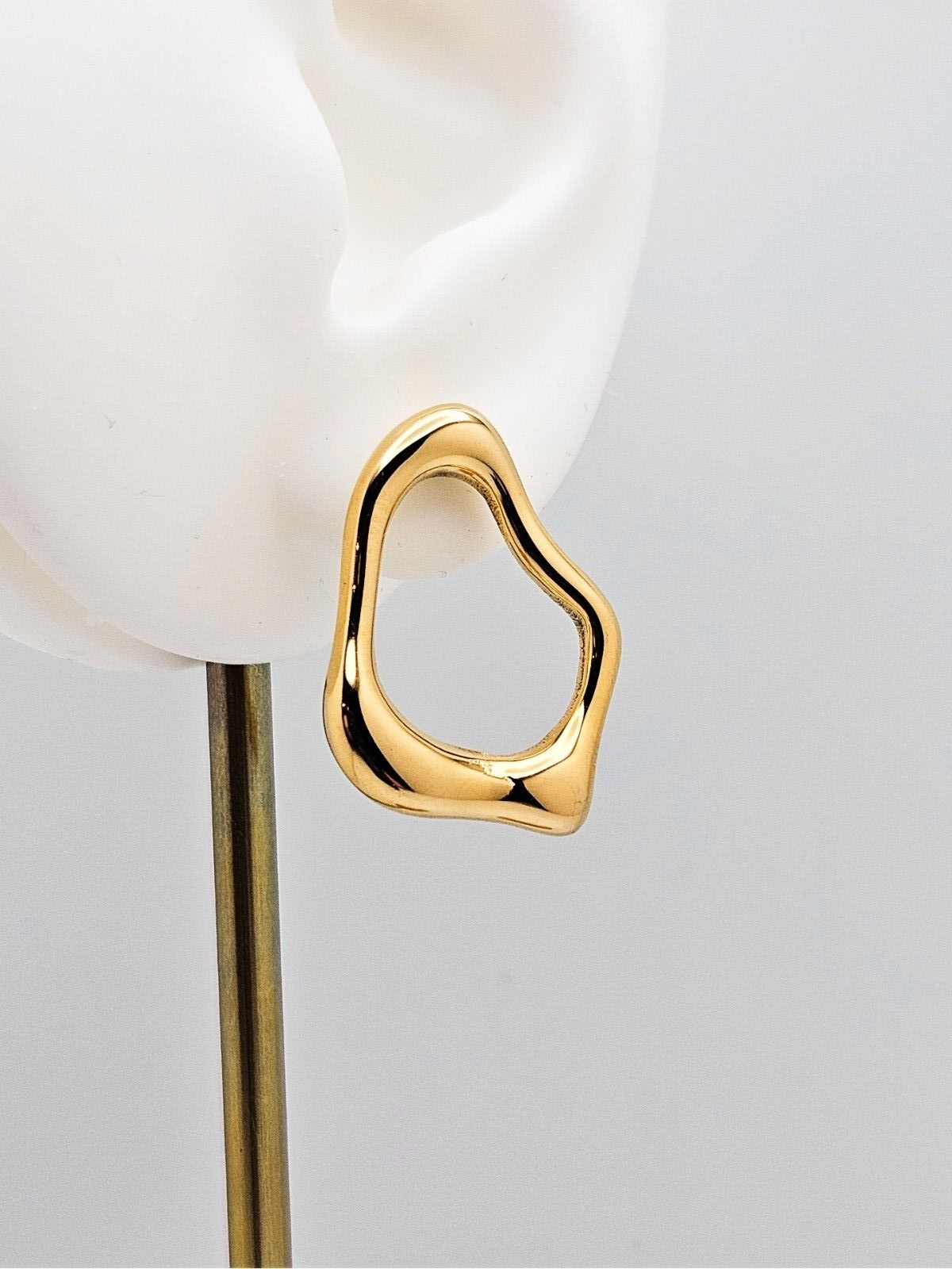 18K Gold Plated Stainless Steel Irregular Circles Earrings, Trendy Studs Jewelry4