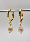 14K Gold Plated Drop Hoop, Cultured Freshwater Pearls Earrings0