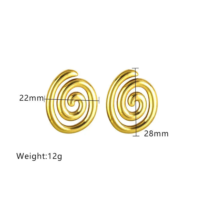 18K Gold Plated Spiral Stud Earrings Women Bold Modern Swirl Stainless Steel4