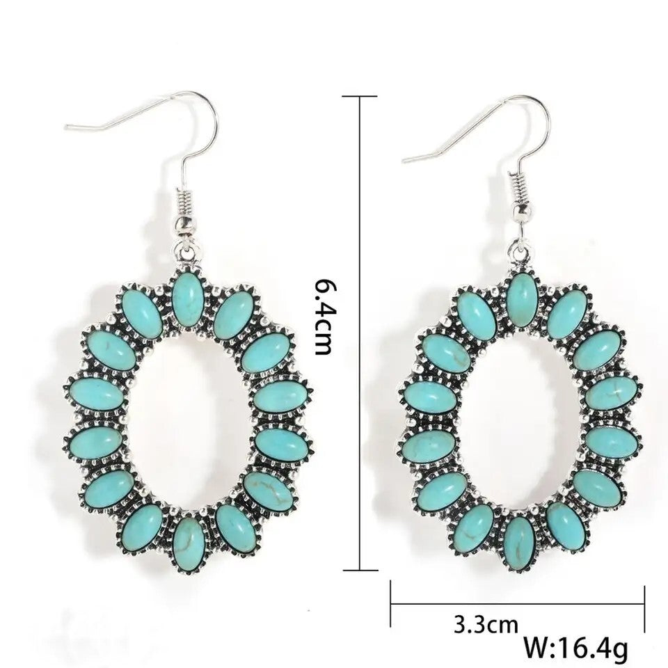 Silver Plated Vintage Turquoise Open Circle Drop Dangle Earring for Women5