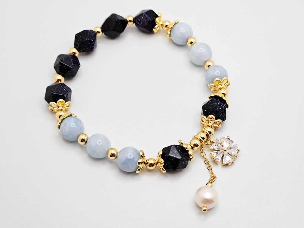 18K Gold Plated Bracelet with Cubic Zirconia Snowflake and Pearls2