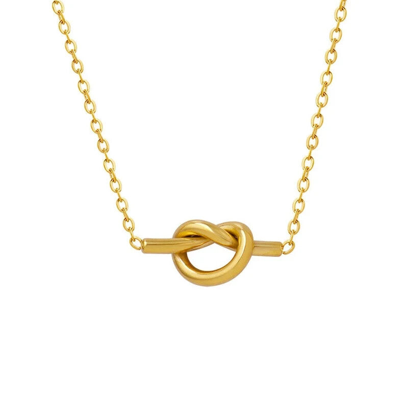 18K Gold Stainless Steel Clavicle Chain Knot Pendant Necklace4