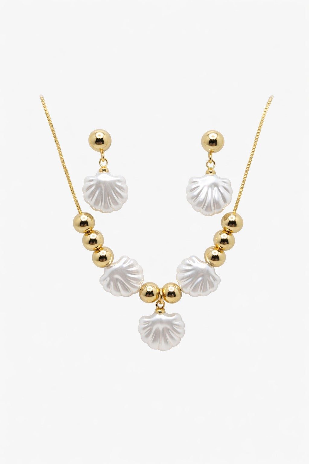 18K Gold Plated Seashell Jewelry Set – Adjustable Necklace & Earrings For Women0
