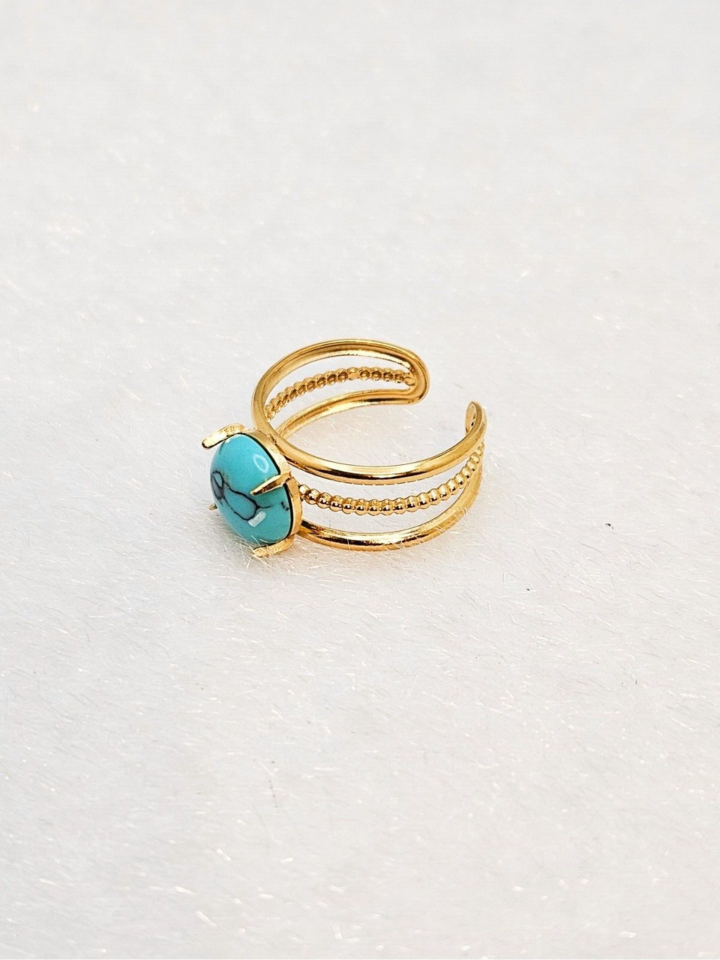 18K Gold Plated Open Adjustable Turquoise Stone Ring, Stainless Steel Jewelry1