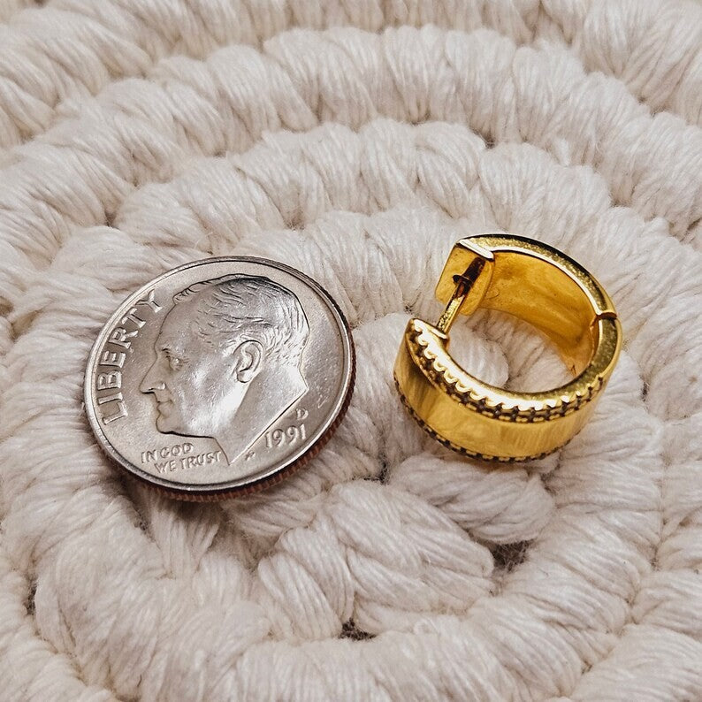18K Gold Plated Wide Huggie Hoop Earrings with Cubic Zirconia Border for Women6