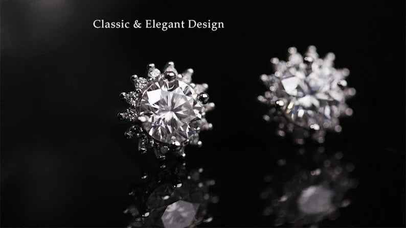 18k Gold Plated Moissanite Flower Stud Earrings for women0