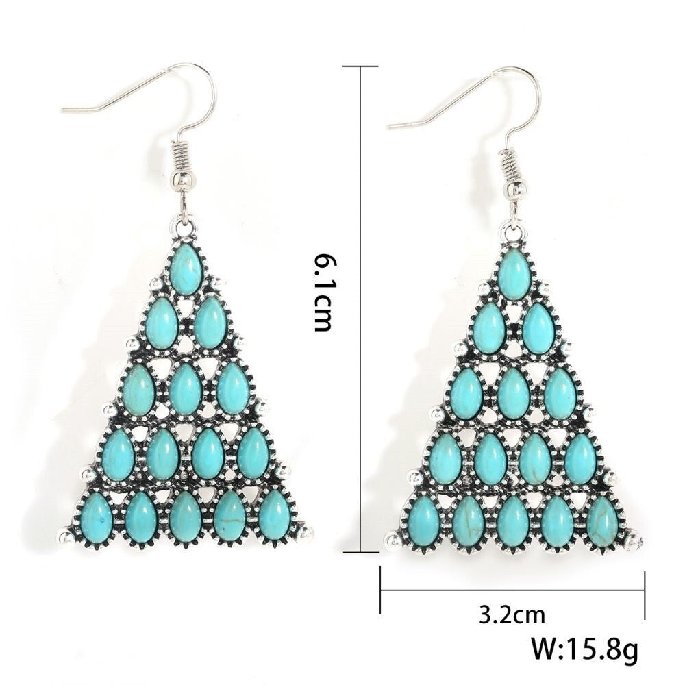 Silver Plated Turquoise Concho Drop Dangle Earrings, Geometric Design Earrings5