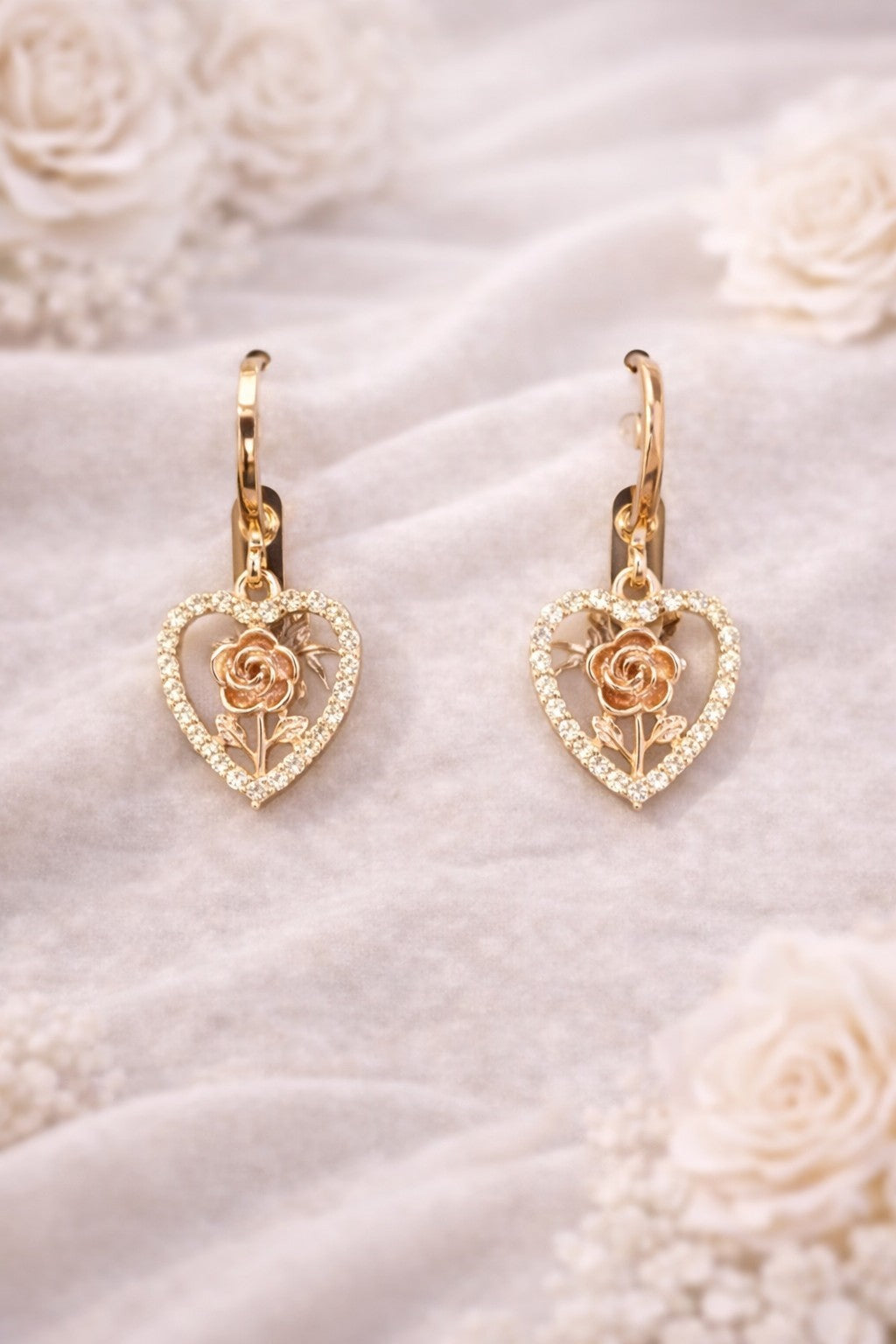 18K Gold Plated Heart Jewelry Set Yellow CZ Rose Necklace Earrings2