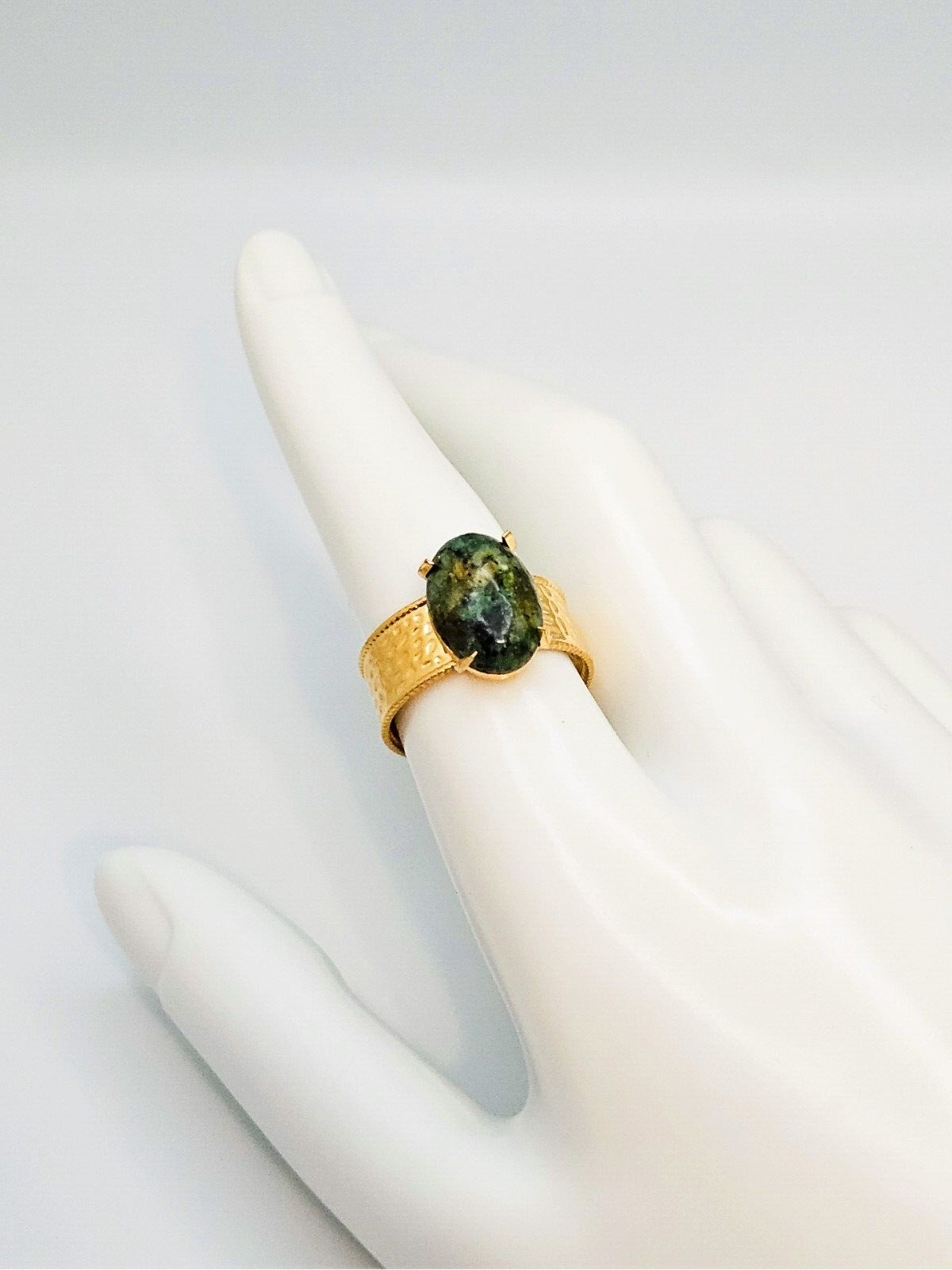 18K Gold Plated Rare African Turquoise Open Adjustable Ring, Stainless Steel.5