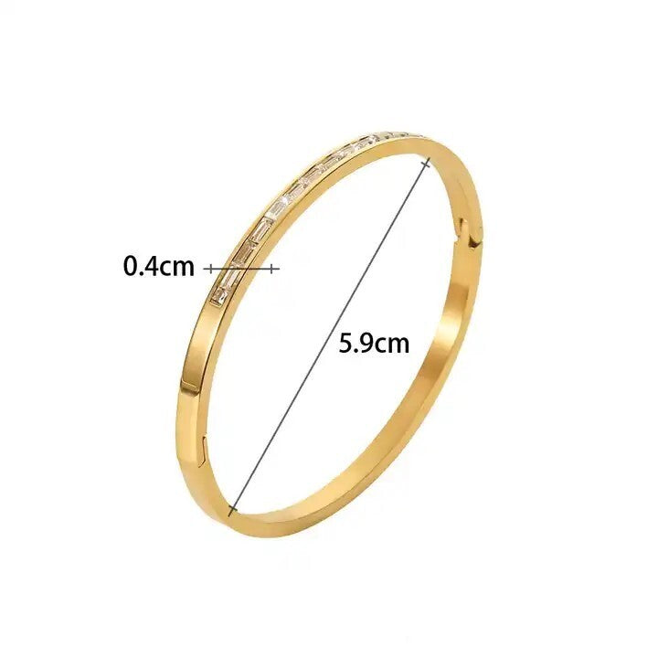 18K Gold Plated Bangle with Cubic Zirconia, Stainless Steel Bracelet for Women5