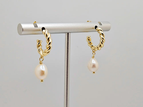 14K Gold Plated, Cultured Freshwater Baroque Pearl Stud Hoop Earrings1