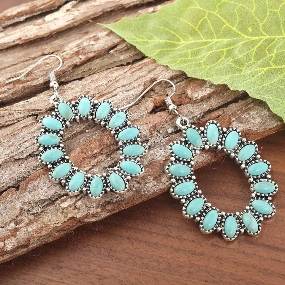 Silver Plated Vintage Turquoise Open Circle Drop Dangle Earring for Women2