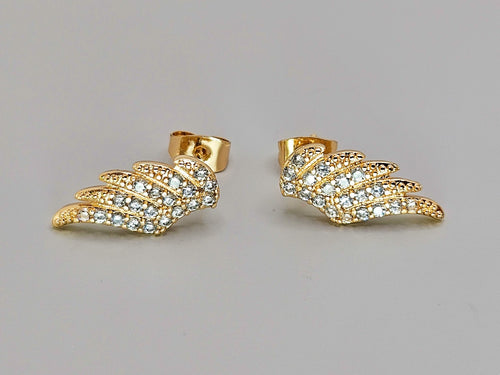 18k Gold Plated Beauty Angel Wing Stud Earrings with White Clear Cubic Zirconia0