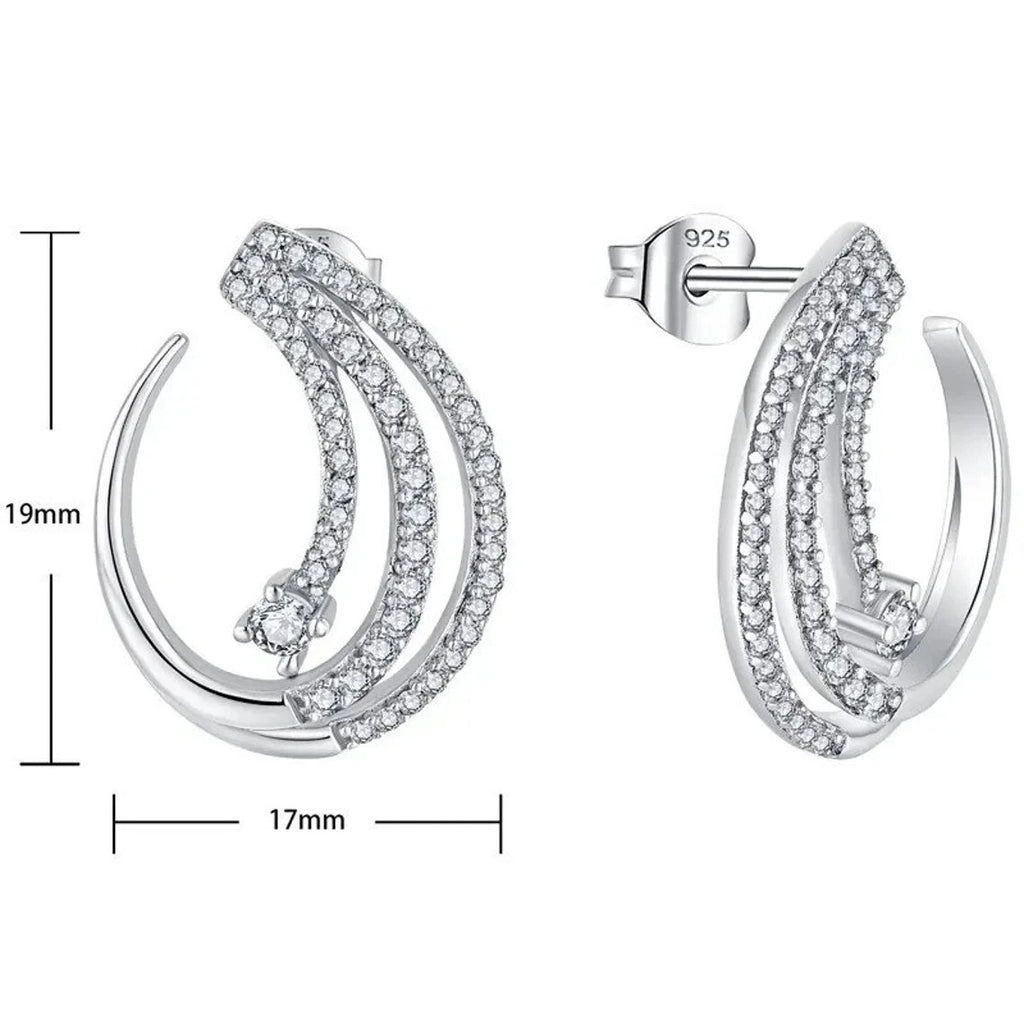 925 Sterling Silver CZ Hoop Stud Earrings Sparkly Cubic Zirconia Elegant 5