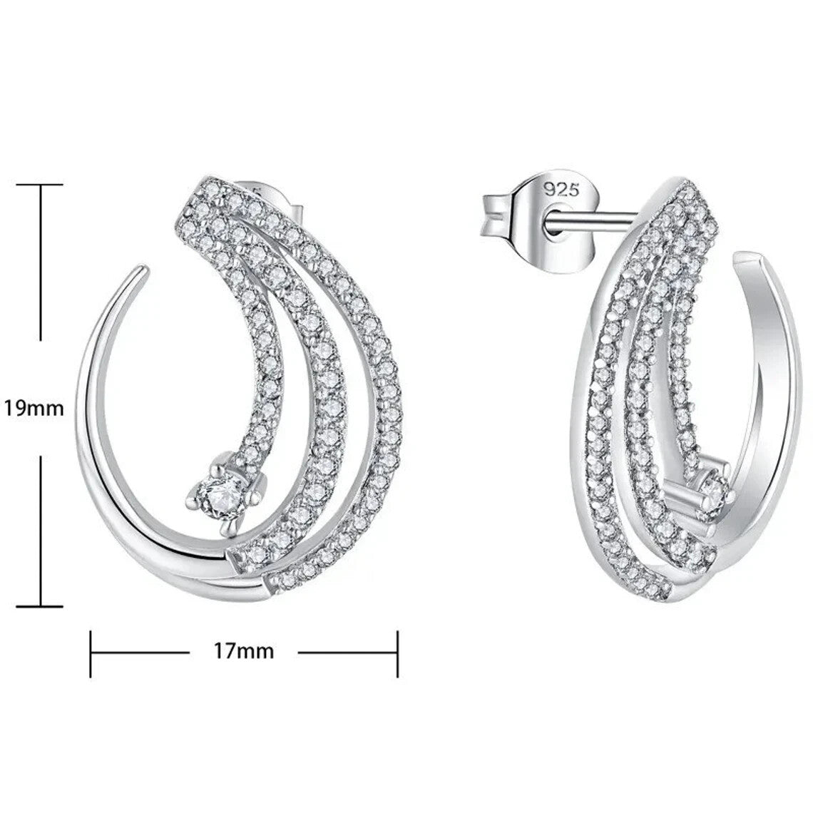 925 Sterling Silver CZ Hoop Stud Earrings Sparkly Cubic Zirconia Elegant 5