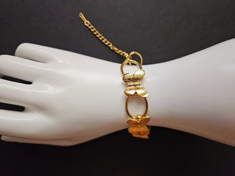 Butterfly Bracelet Chunky Adjustable Link 18K Gold Plated Stainless Steel3