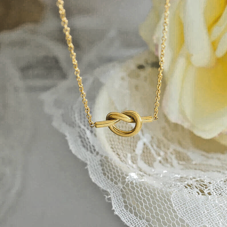18K Gold Stainless Steel Clavicle Chain Knot Pendant Necklace1