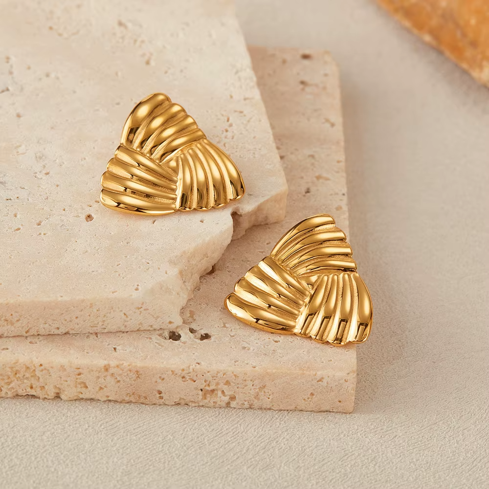 18K Gold Plated Fan Shape Stud Earrings – Bold Stainless Steel Statement3