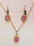 Necklace and Earring set 3 piece 18K Gold with Pink and White Cubic Zirconias0